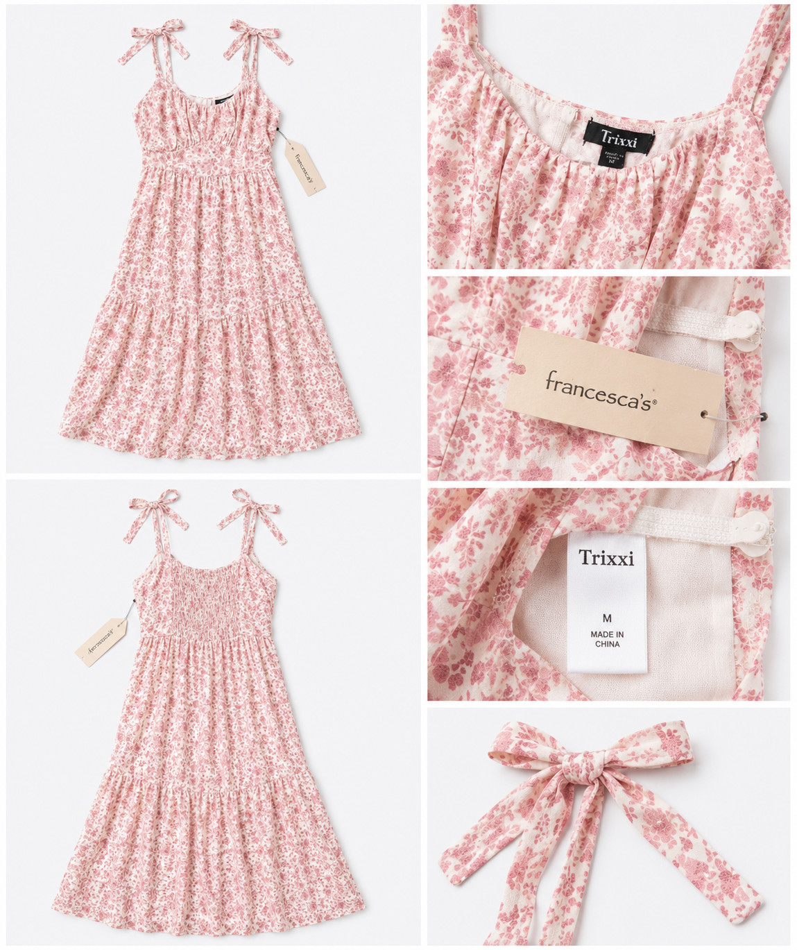 NEW Francesca’s Trixxi Pink Floral Tie Strap Maxi Dress Size Medium
