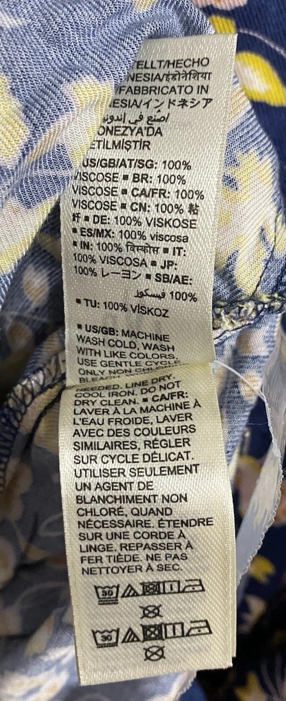 Goodthreads Women’s Tulip Sleeve Button Down Dress Blue With Wildflowers Small