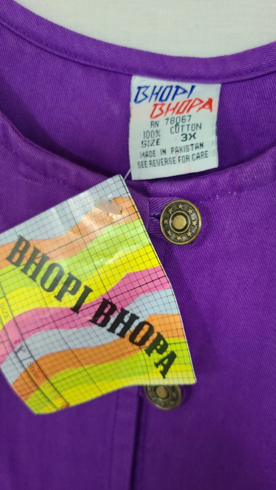 Vtg BHOPI BHOPA Purple Sleeveless Button Front Canvas Denim Jumper Dress Sz 3X