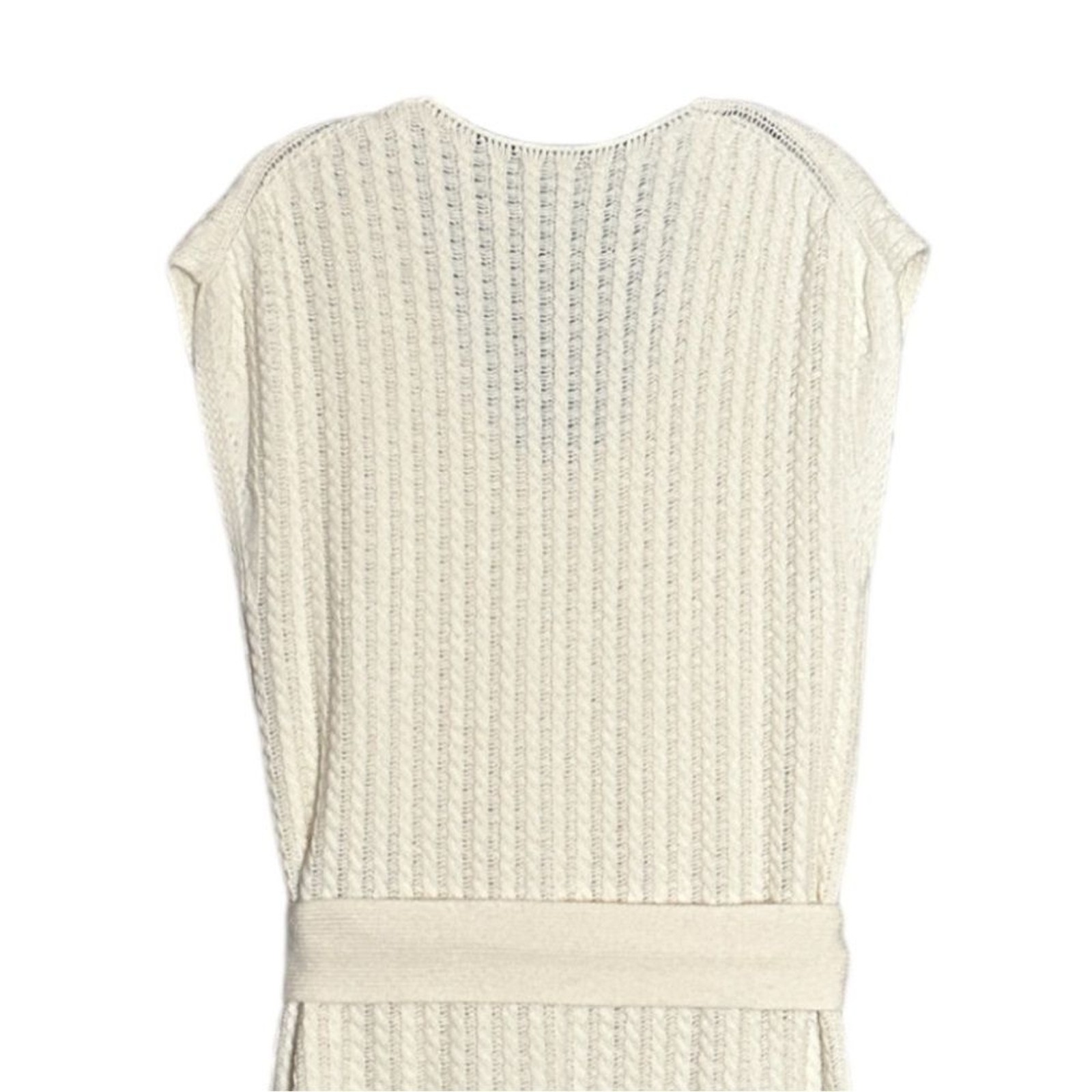 Massimo Dutti Ivory Cable Knit Sweater Dress S NWT Tie Waist Wool Cashmere Blend