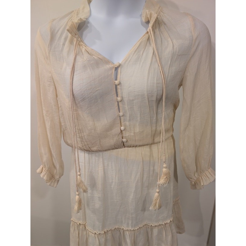 1240-Entro Cream Sheer Dress – Button down- Size S- NWT