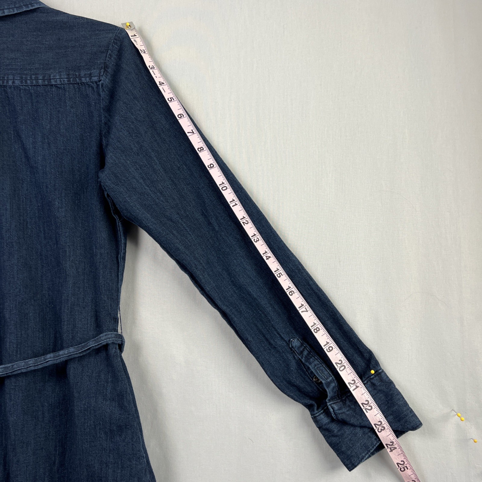 A New Day Dress Womens Medium Dark Wash Denim Shirt Long Sleeve Tie Belt