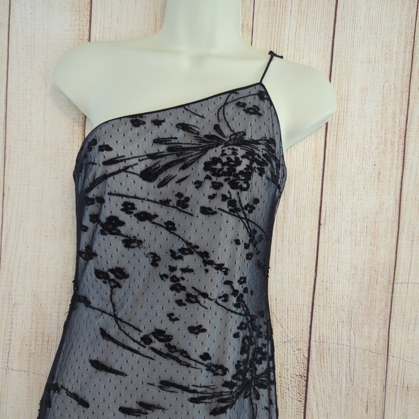 VintageRimini Sequins Floral Black Sheer Overlay Gown / Day Maxi Dress 6