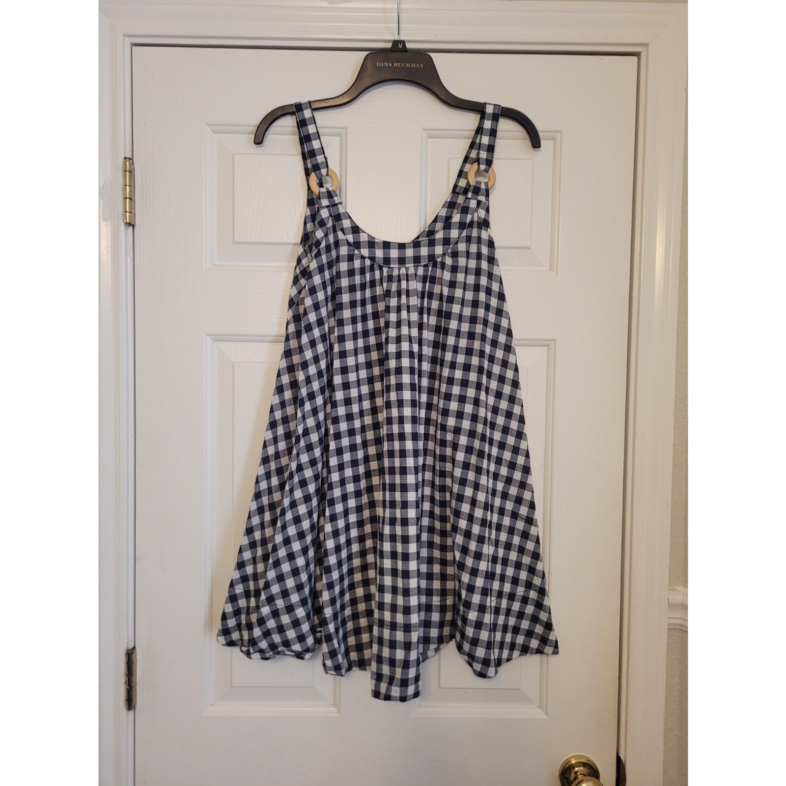 PINK Victoria’s Secret Gingham Swing Dress Blue White Check Size Small Cotton