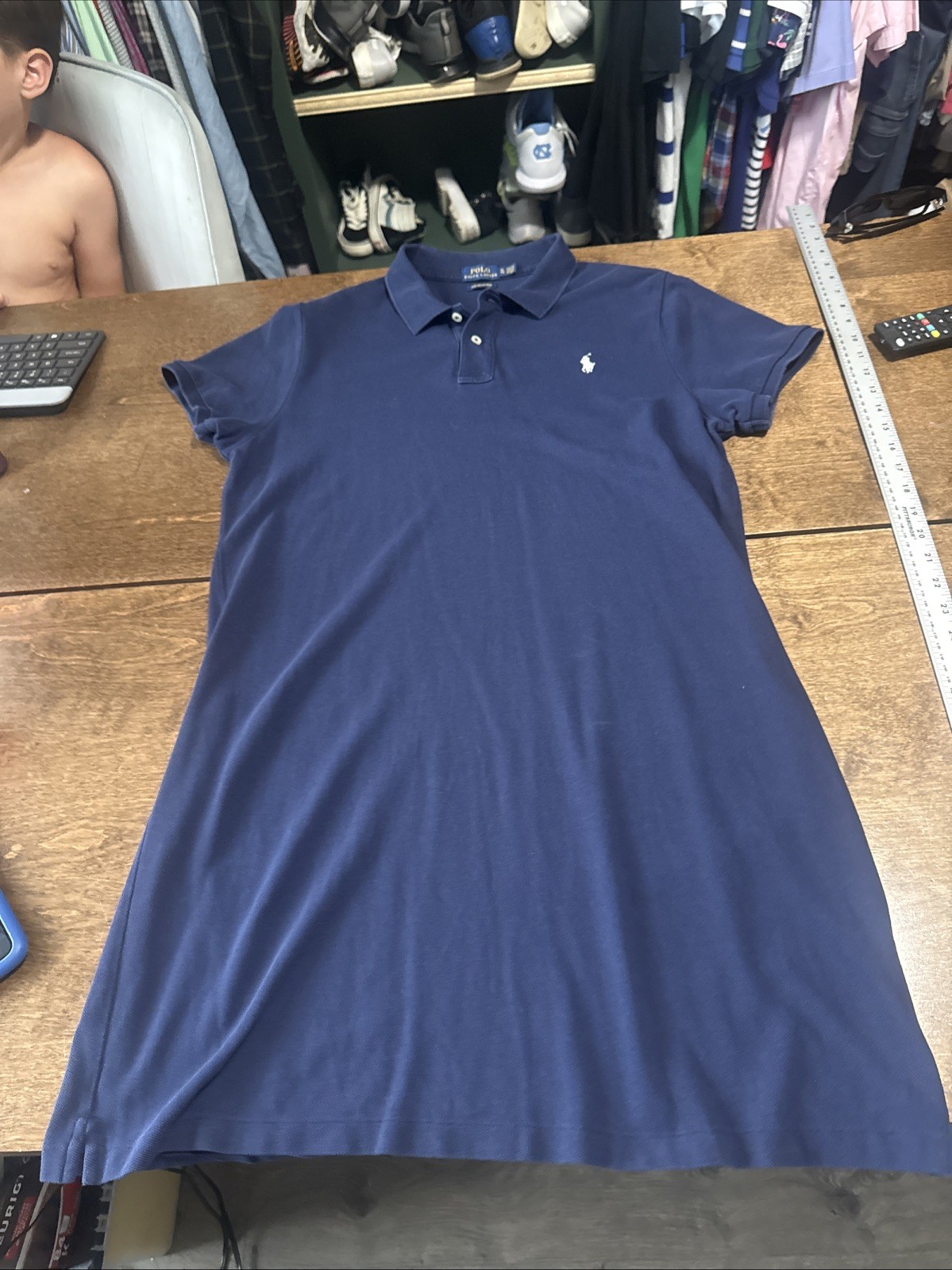 Polo Ralph Lauren The Mesh Mini Polo Dress Women’s XL Blue Pony Logo 100% Cotton