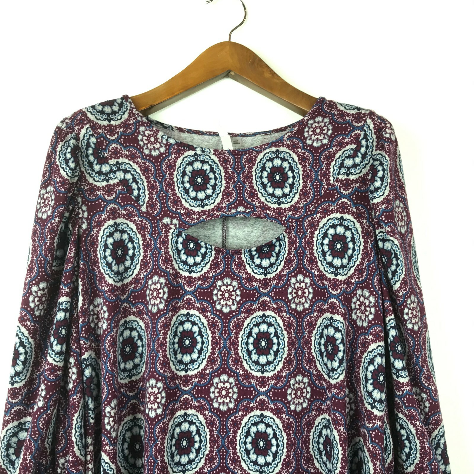 NY Collection Womens Plus Petite 3XP Wine Floral 3/4 Puff Sleeve Dress NWT AM31