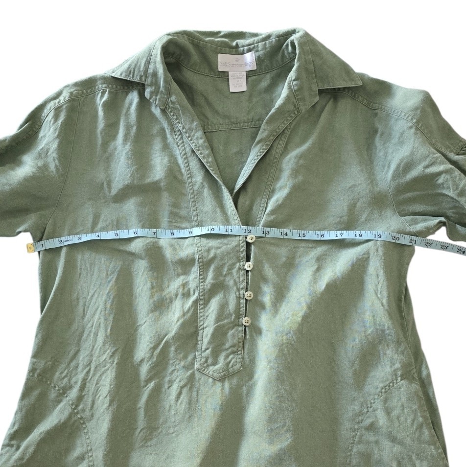 Soft Surroundings Sage Green 3/4 Length Sleeve 100% Linen Dress. Size Medium