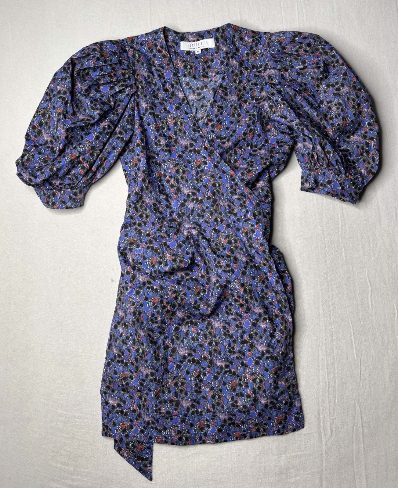 Hunter Bell The Hampton Dress In Geo Bloom Print Size XS Puff Shoulder Wrap