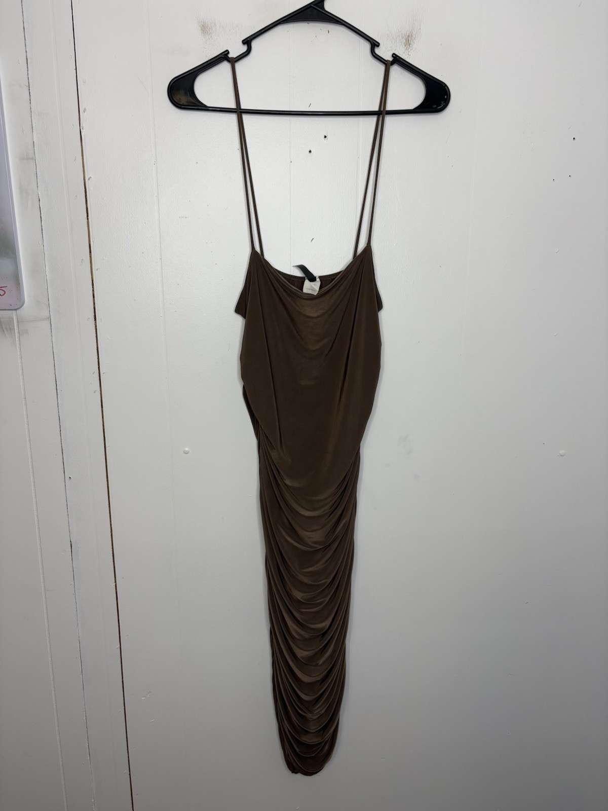 Vintage Dress Womens Medium Ruched Bodycon Stretchy Brown 90s Y2K Baddie Club