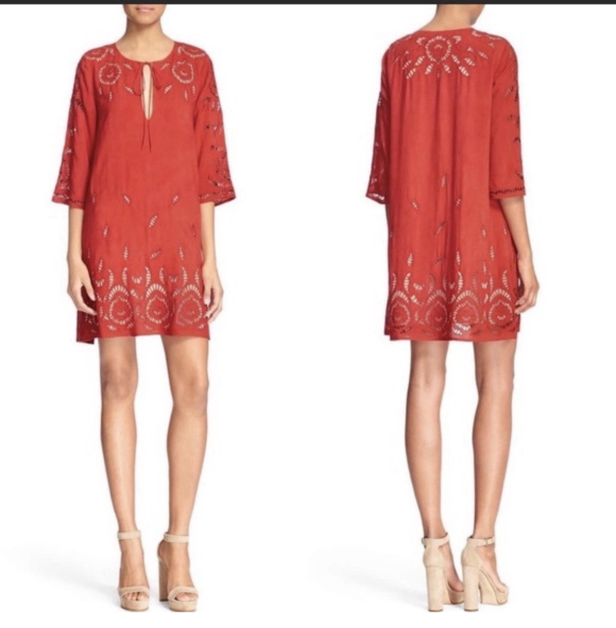 Alice & Olivia Morgana Red Eyelet Shift Shirt Dress Small Viscose