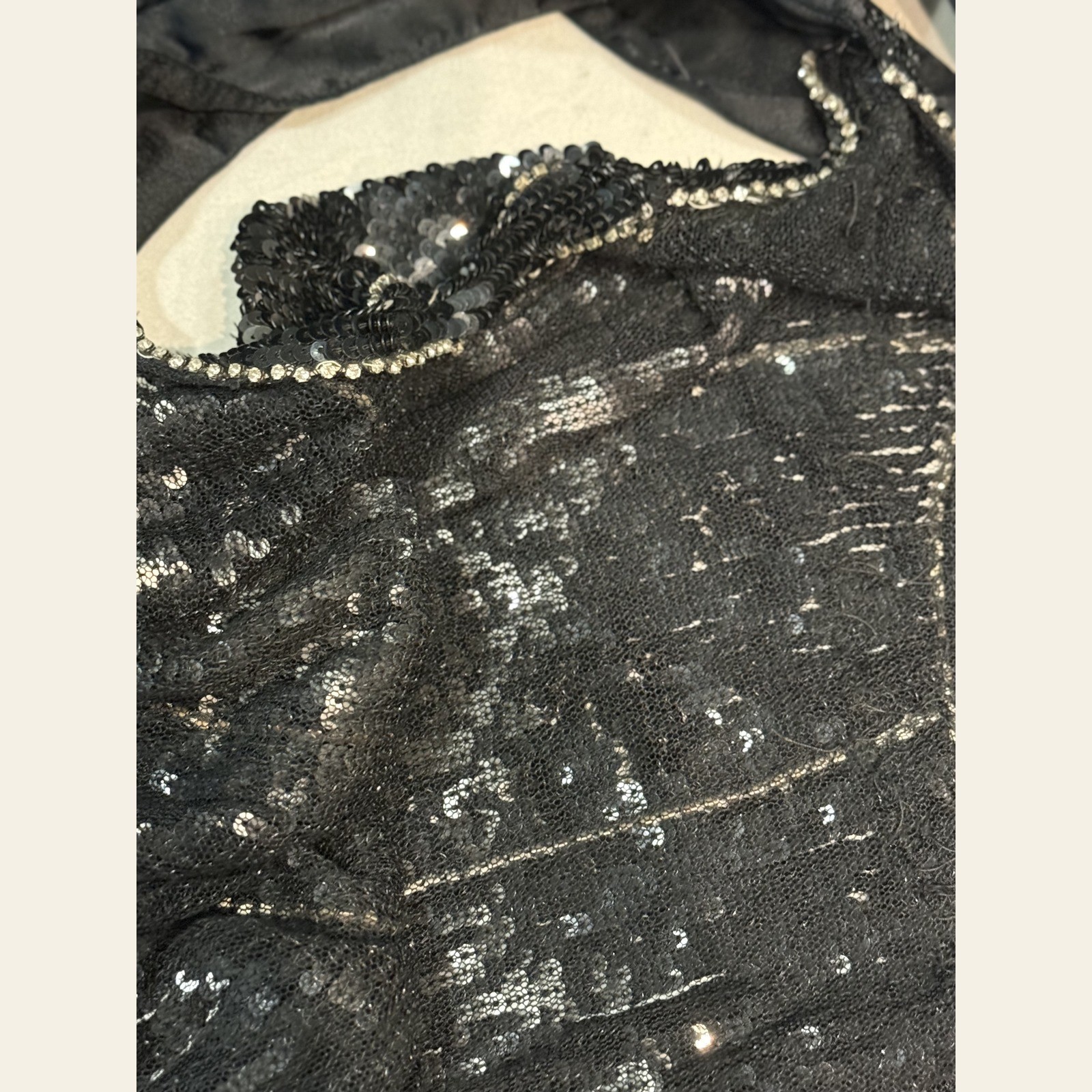 Black Silver Sequin Drop-Waist Flapper Mini Dress 1920s Art Deco Style Women’s S