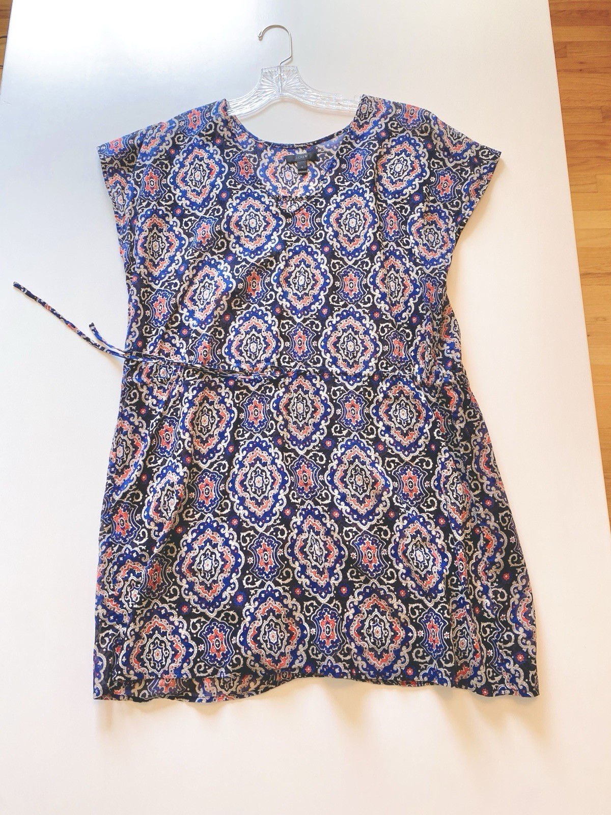 EUC JCrew S Cotton Tissue Tunic Top Dress Sheer Fabric Vneck Drawstring Waist