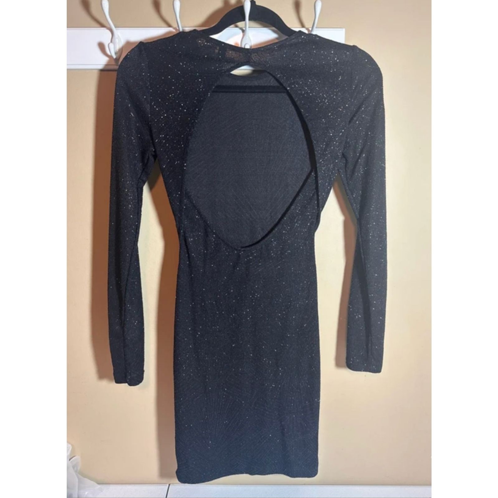 Divided Black Geometric Sparkle Open Back Long Sleeve Dress Women’s 0 1090