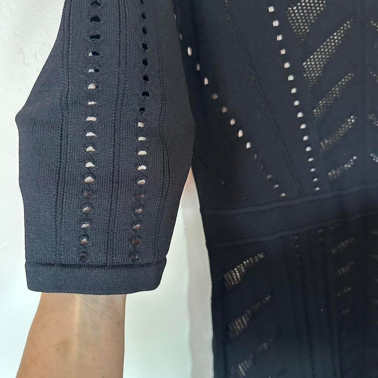 Calvin Klein black fishnet dress with nude lining. Body con, cocktail,