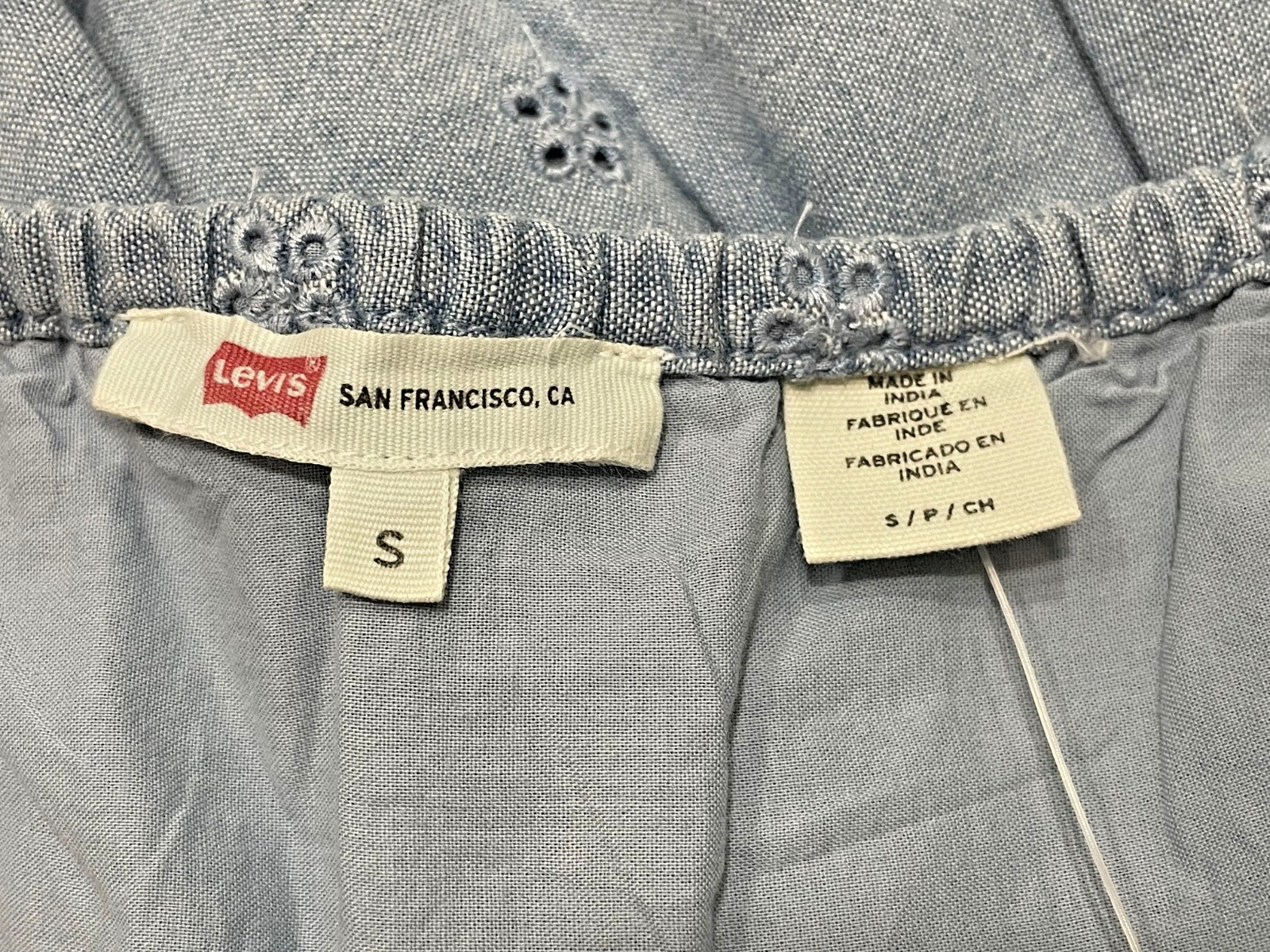 Levi’s Blue Chambray Cora Eyelet Embroidered Babydoll Silhouette Size Small NWT