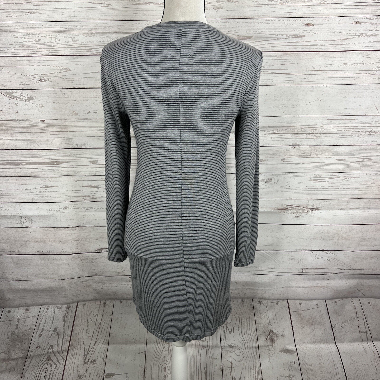 Lou & Grey Womens Mini Sheath Dress Size Small Gray Striped Long Sleeve