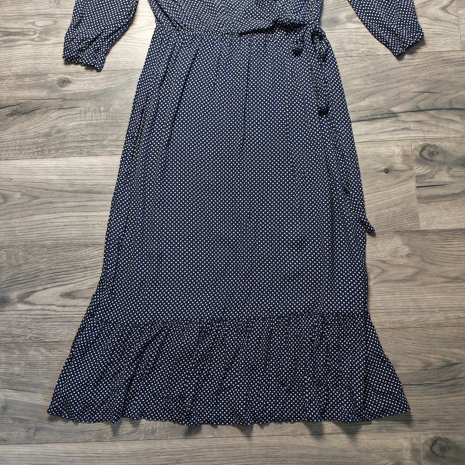 Joules ‘Chloe’ Ankle Length Dress Women’s Size UK 14 Faux Wrap Spotty Navy