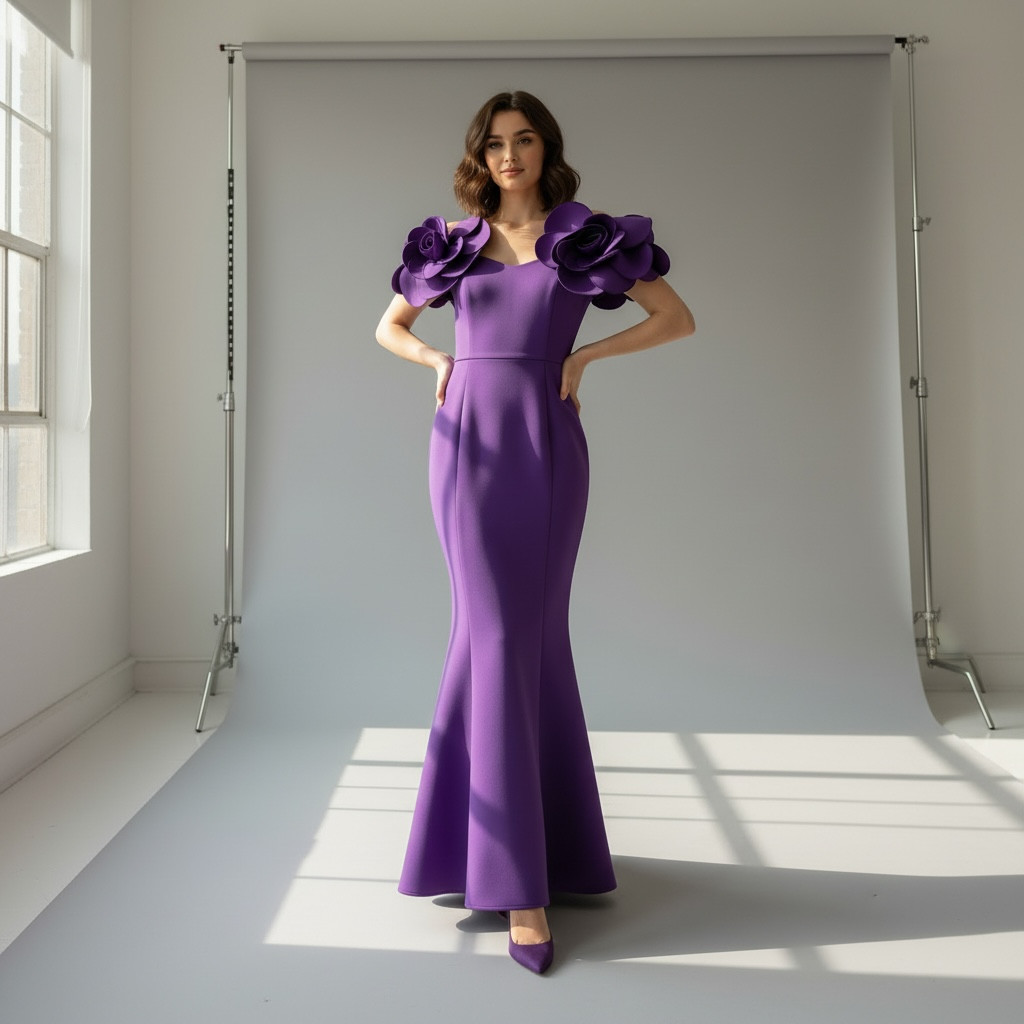 AOMEI Purple Maxi Formal Dress Rose Shoulder Sleeveless Size Small