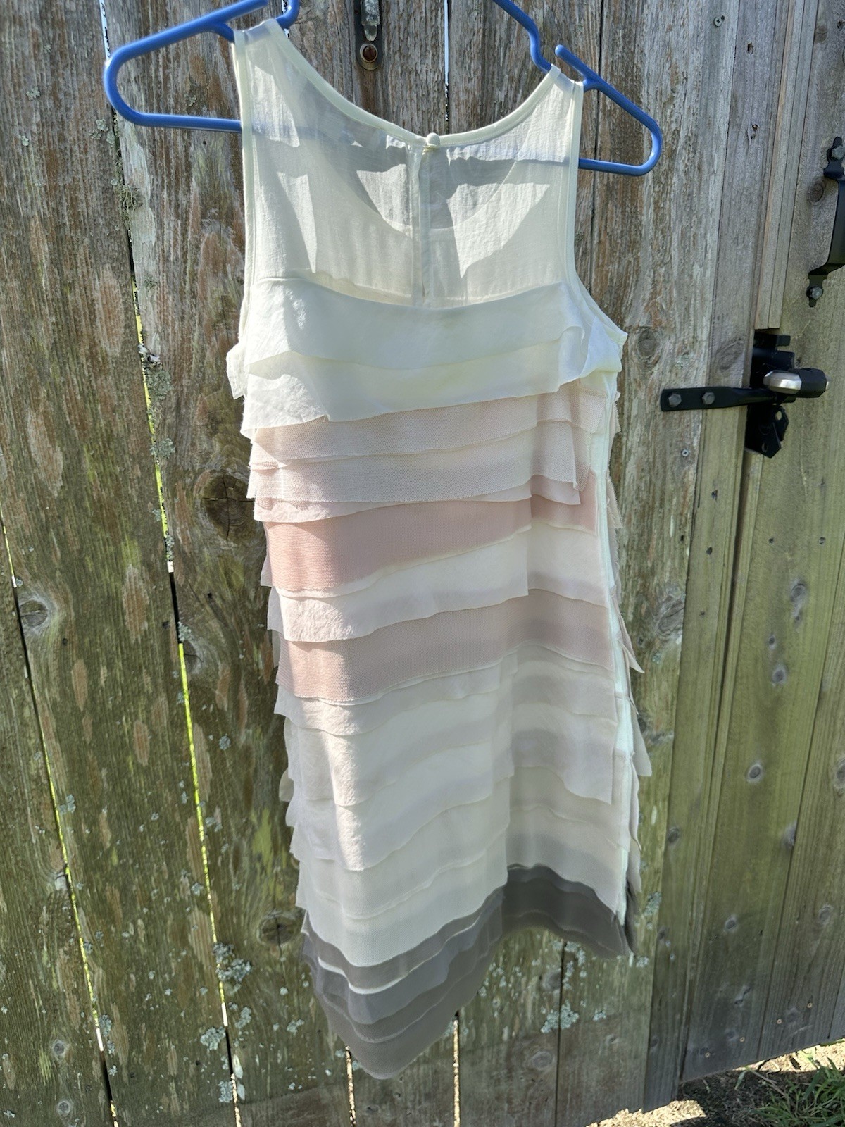 LOFT Layered Sheer Neutrals Sheath Dress Keyhole Button Back Closure Size 0P