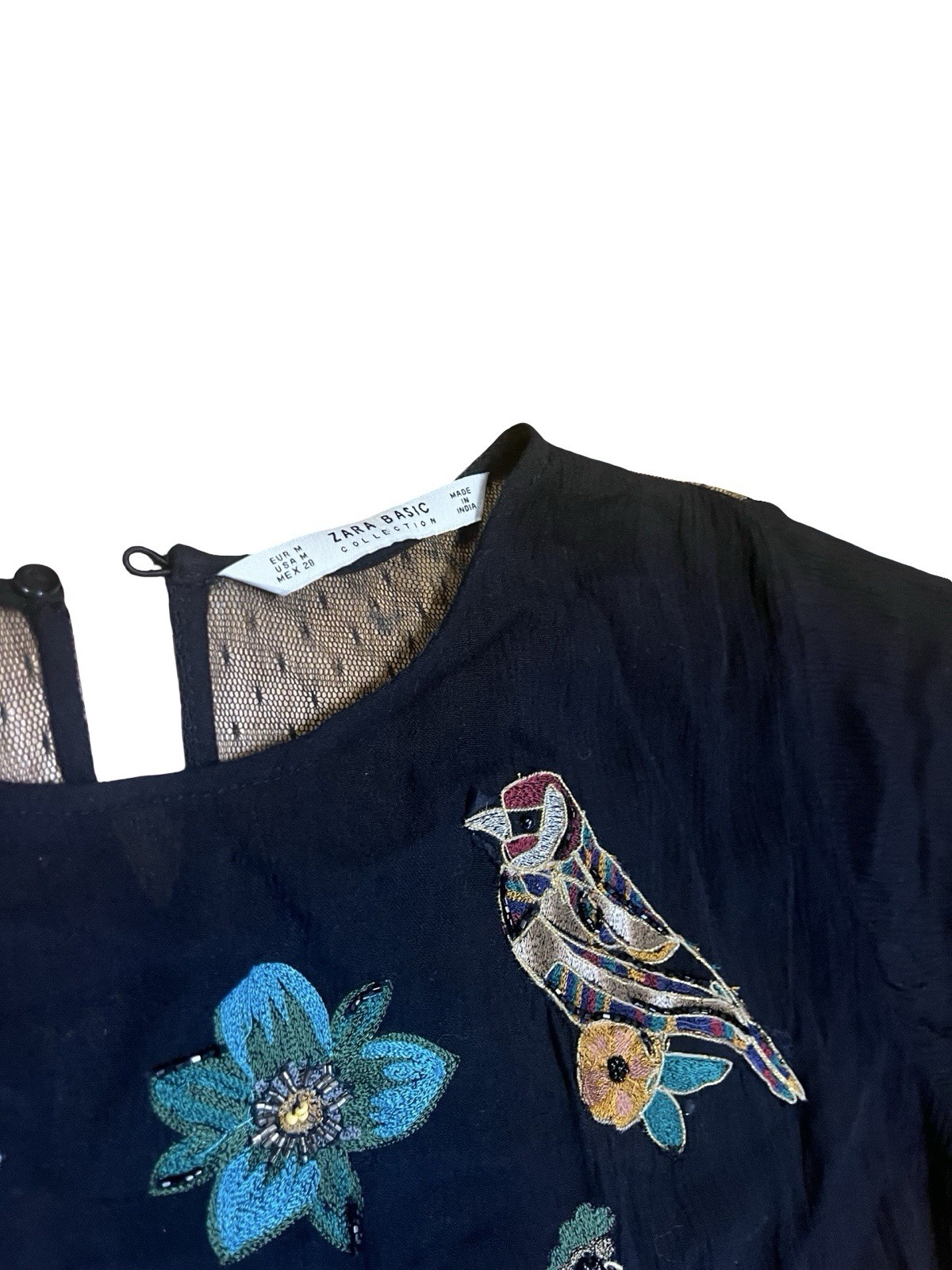 HTF Zara Maxi Dress Black Flowy Embroidered Animals Flowers Tiered Boho Witchy M