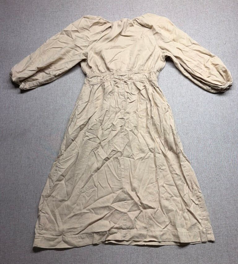 Universal Thread Beige Linen Blend Puff 3/4 Sleeve Midi Peasant Dress Small