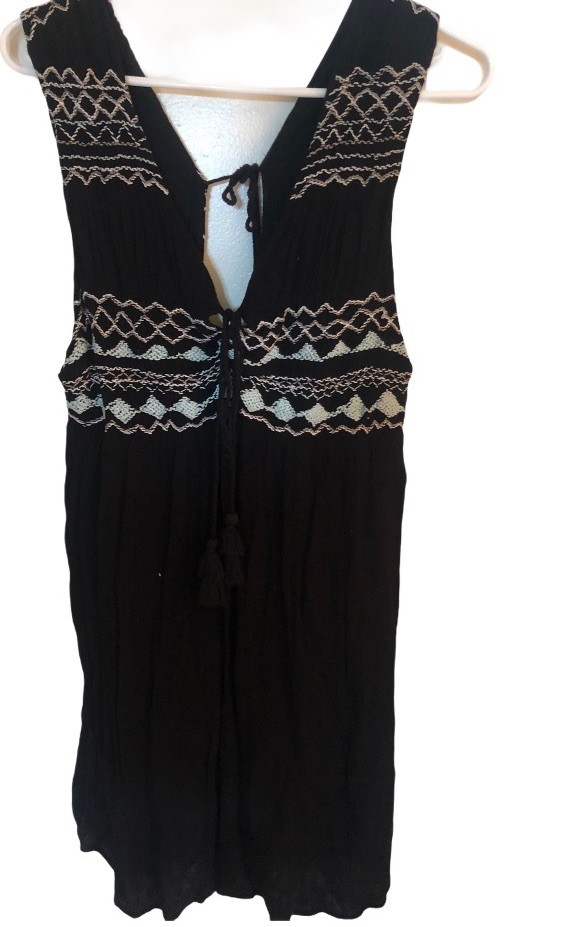 FREE PEOPLE Women’s Black Embroidered SIMPLY Lace Up Front & Back Dress Size m