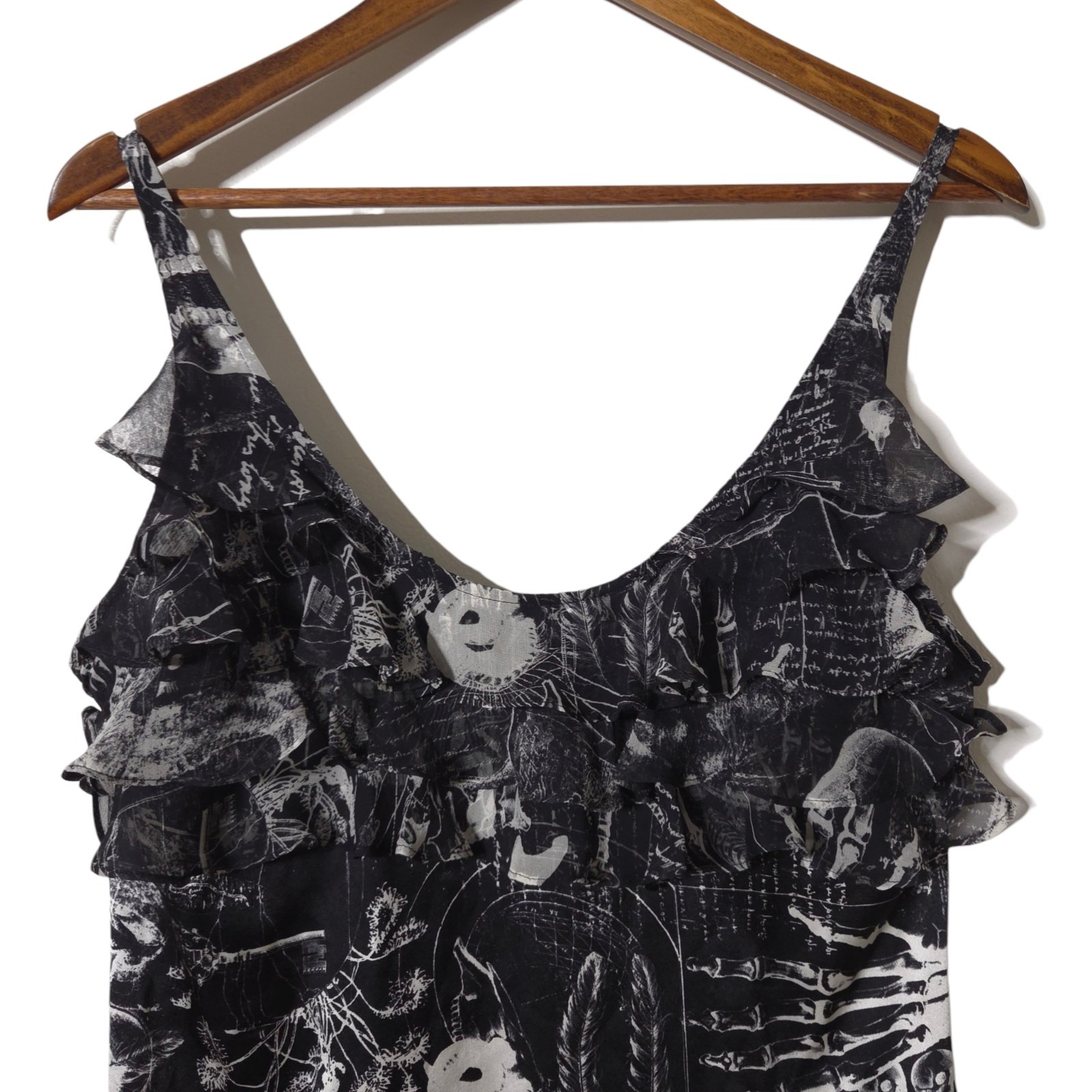 Affliction Black Mini Dress Size 10 Goth Tattoo Skulls Studded Pockets 100% Silk