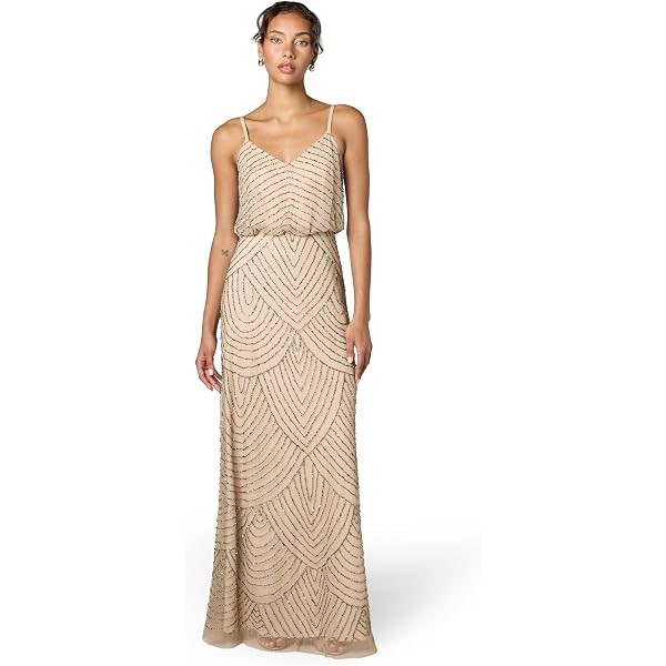 Adrienne Papell Beaded Evening gown, size 6 NWT, Blush Gold