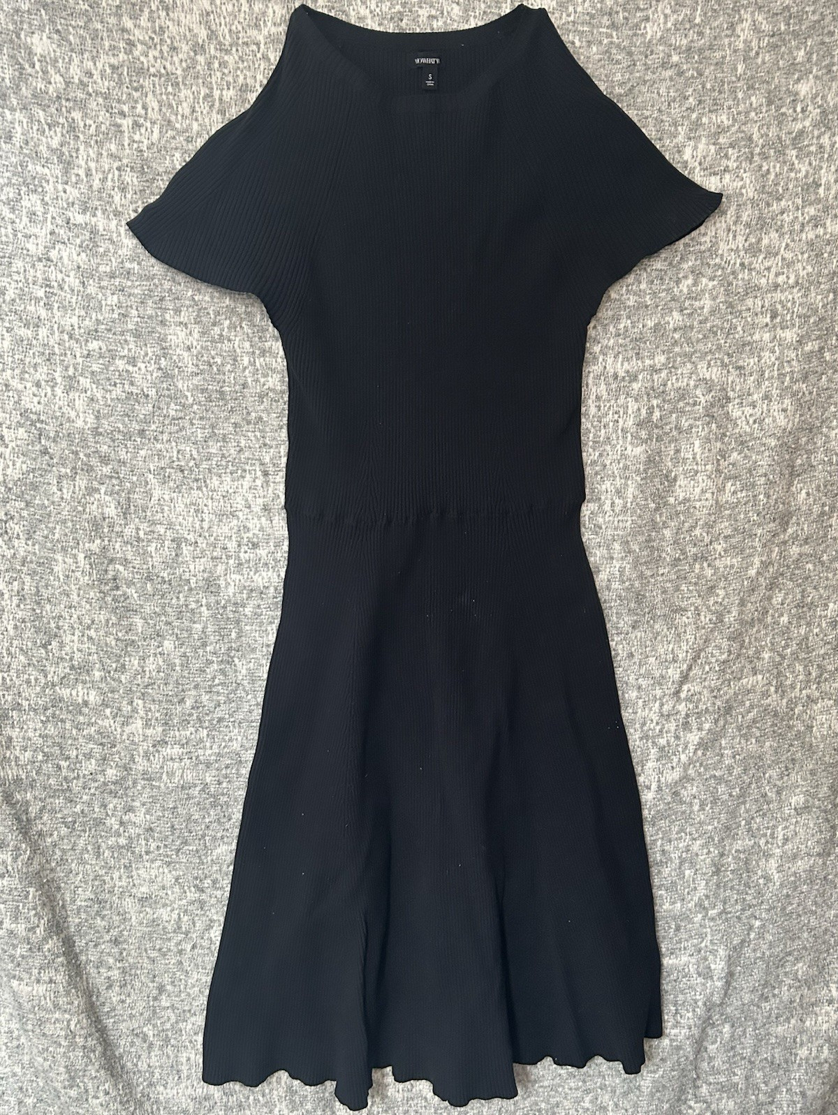 Who What Wear Black Ribbed Knit Skater Dress with Capped Sleeves
