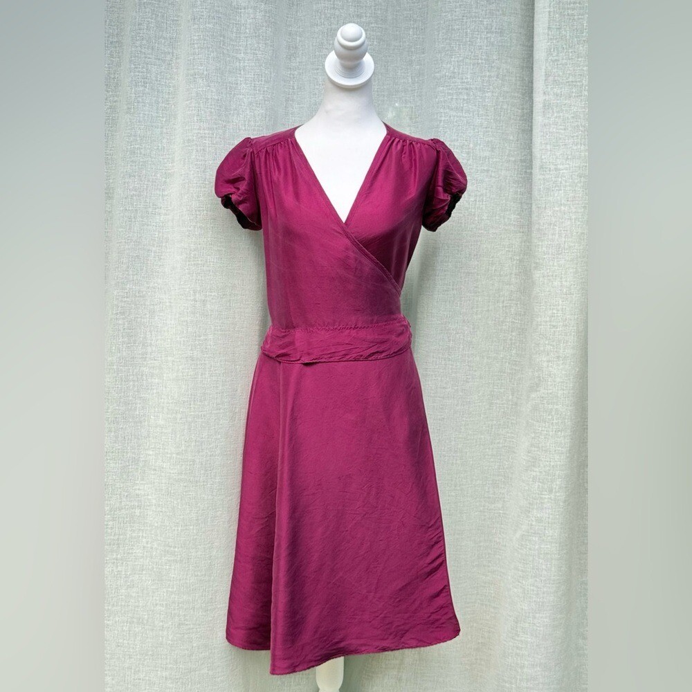 Barney’s New York mulberry silk short sleeve wrap a-line dress