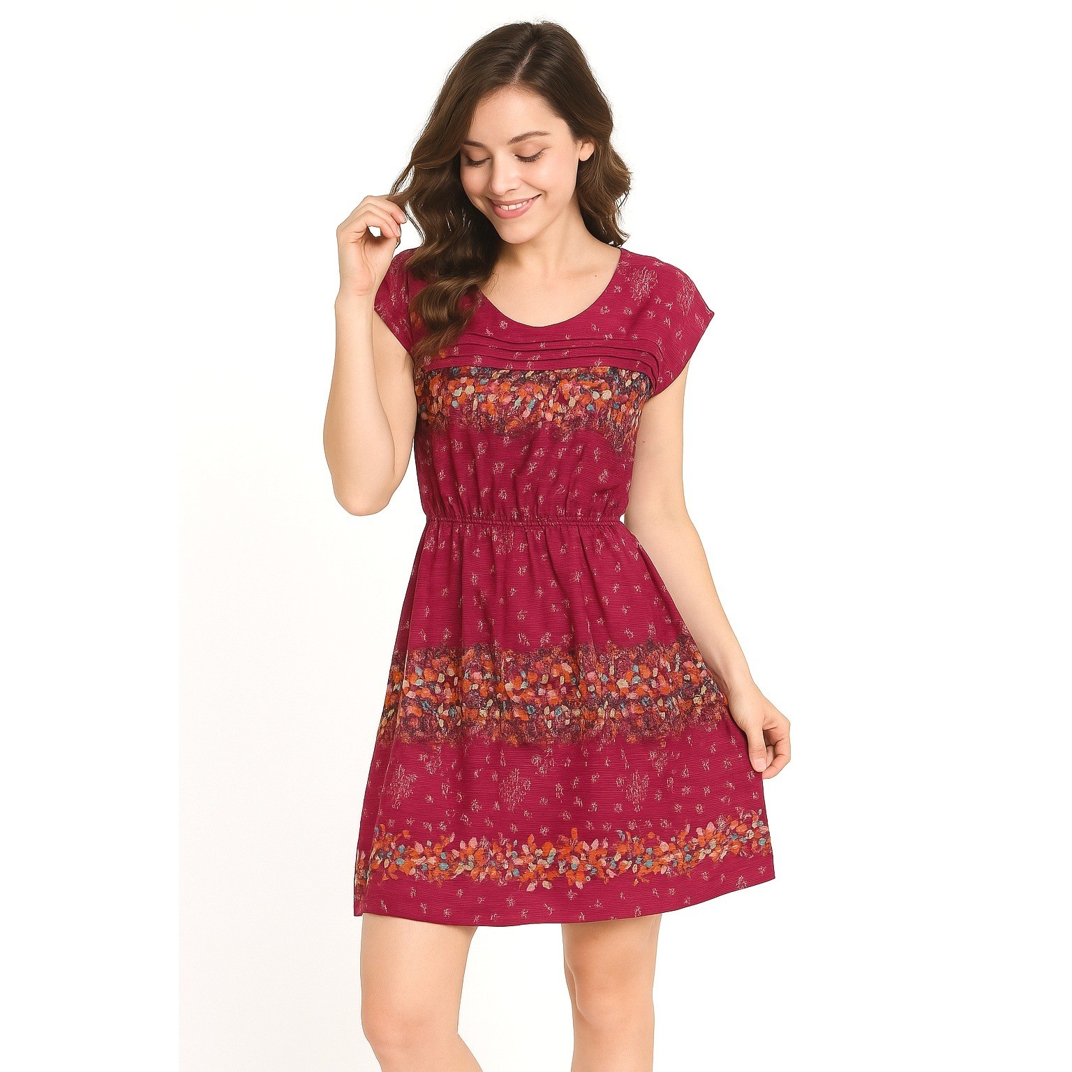 Mossimo Supply Co Dress XS Multicolor Floral Pleated Pink Abstract Casual