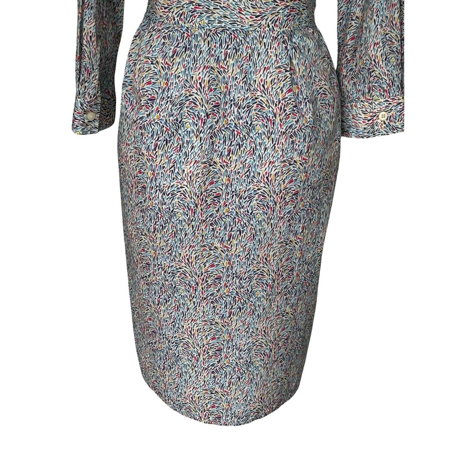 0039 Italy NWOT Multicolor Belted Shirt Dress Sz S Designer Brunch Preppy Money