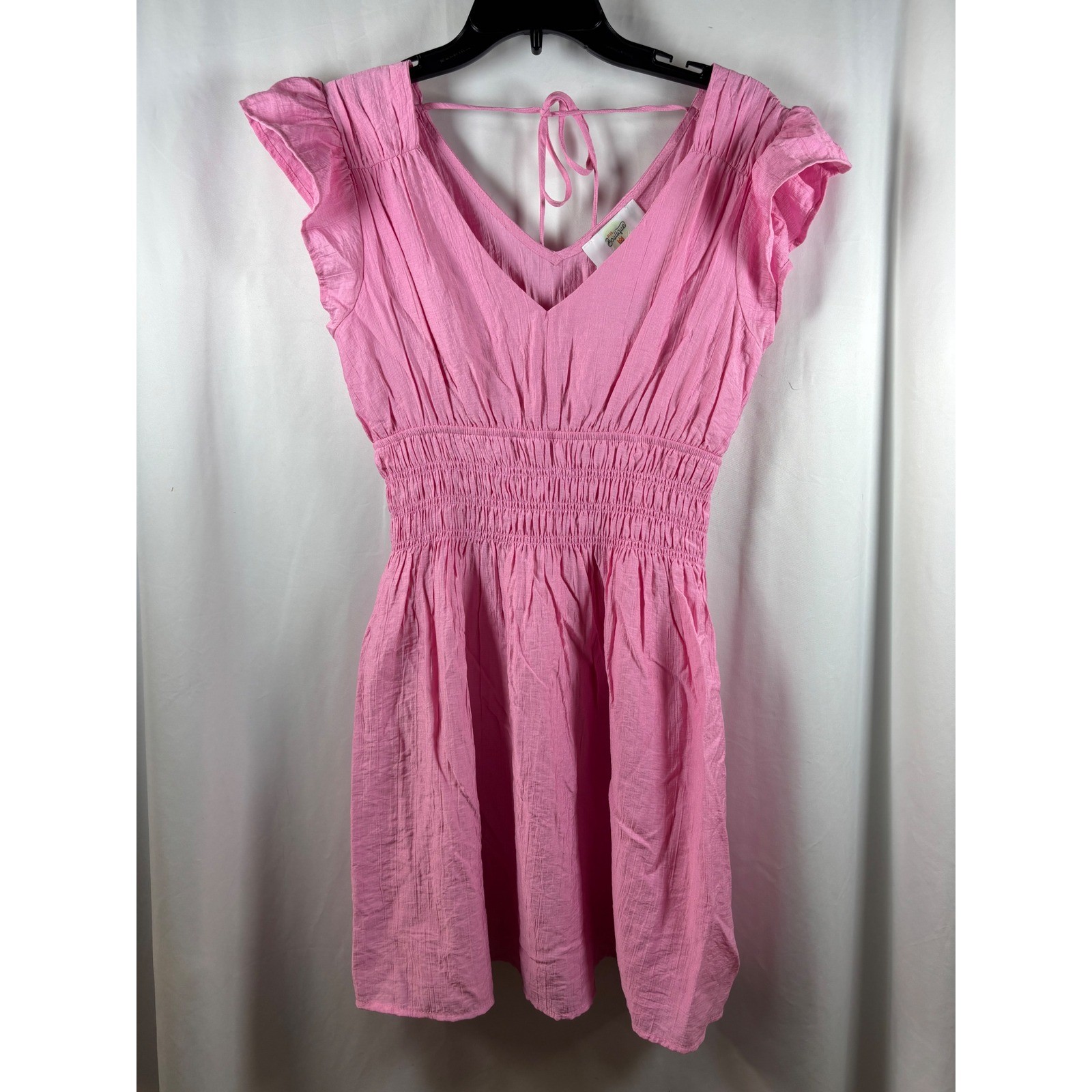 31:25 Boutique Pink Flutter Sleeve Smocked Mini Dress CR2526 Medium NEW