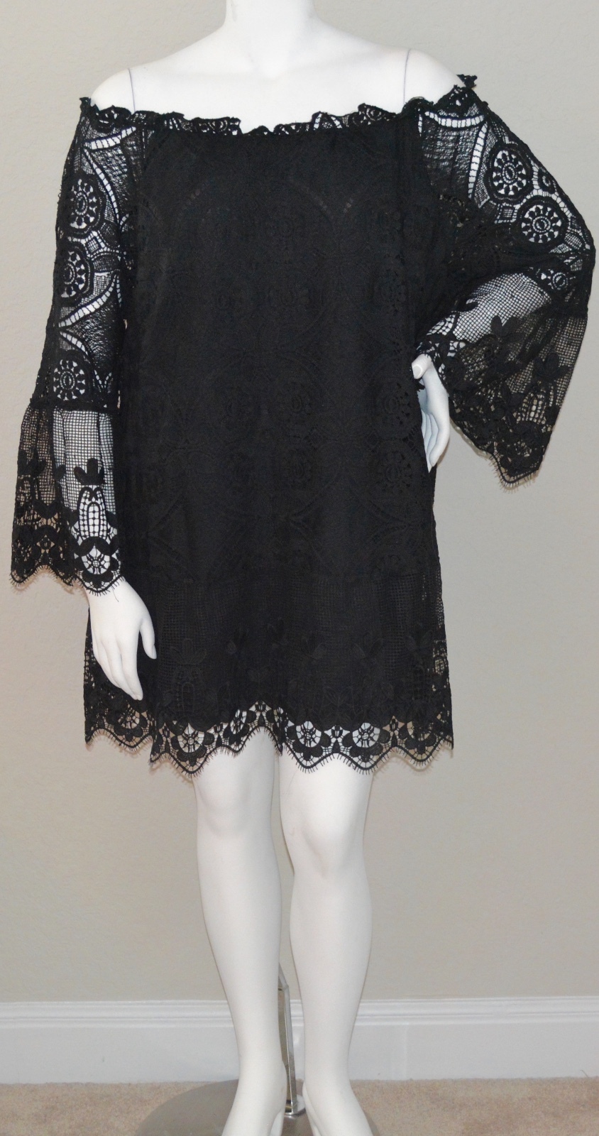 L&B Boho Bohemian A-Line Lace Tunic Dress Black Plus 2XL/3XL – New!