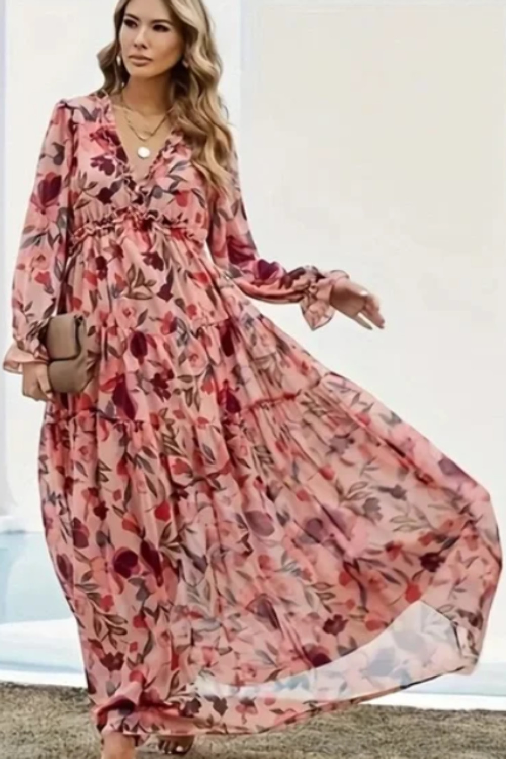 Lotus Floral Layered Maxi Tiered Dress Size Large (8-10)
