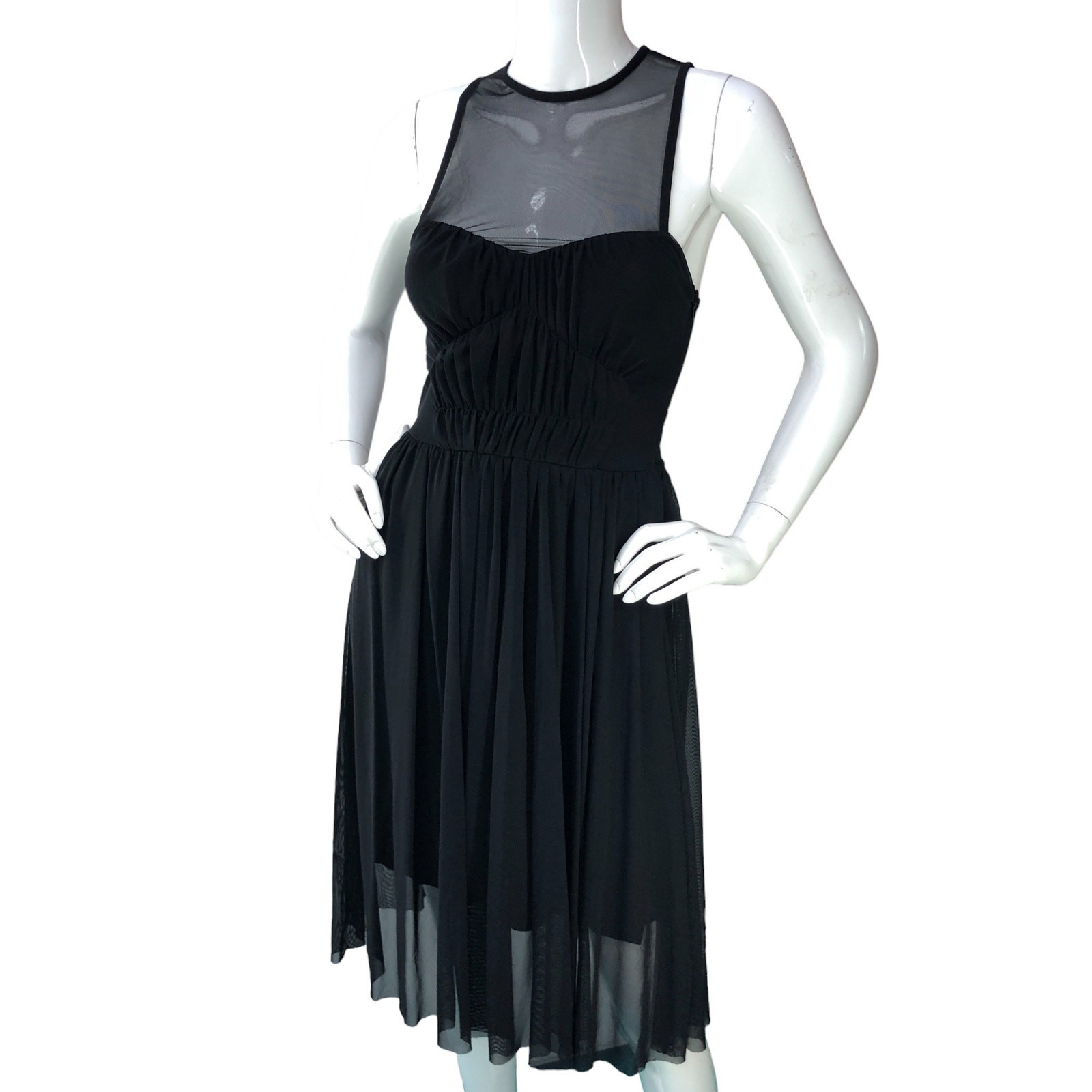 French Connection Women Size 2 Dress Semi Sheer Crew Neck Keyhole Sleeveless