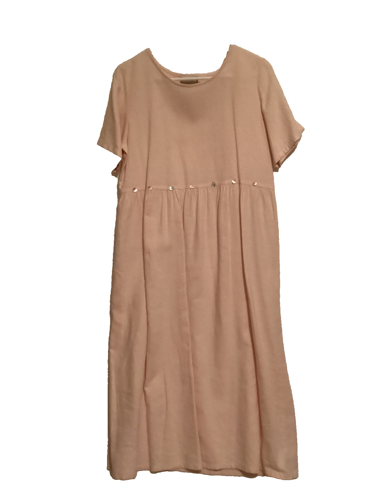 VTG Coldwater Creek Dress Long Midi Pink Linen Empire Waist Sz PM