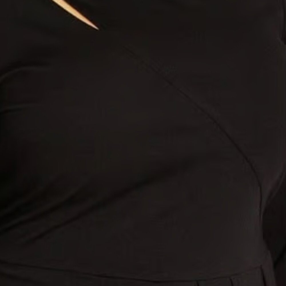 City Chic Black Long Sleeve Asymmetrical Cutout Midi Dress Ruching Size L(20)