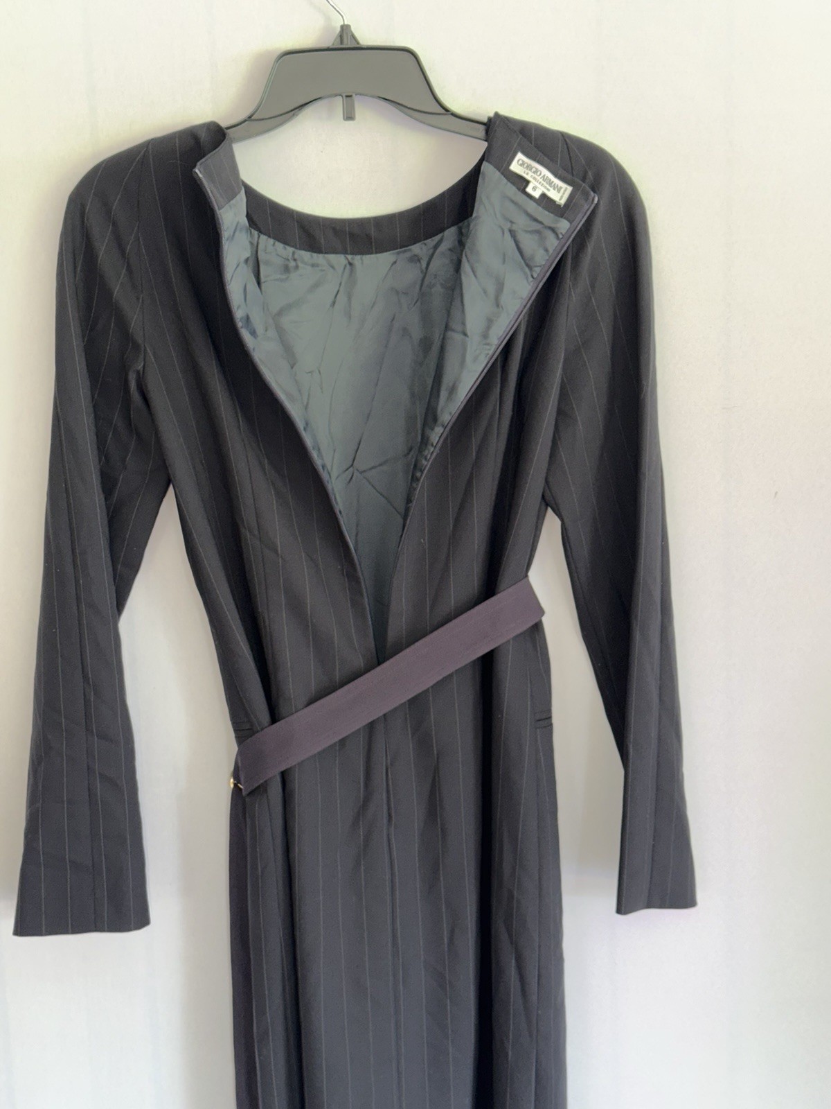 Giorgio Armani Le Collezioni Womens Size 6 Black Pinstripe Belted Dress