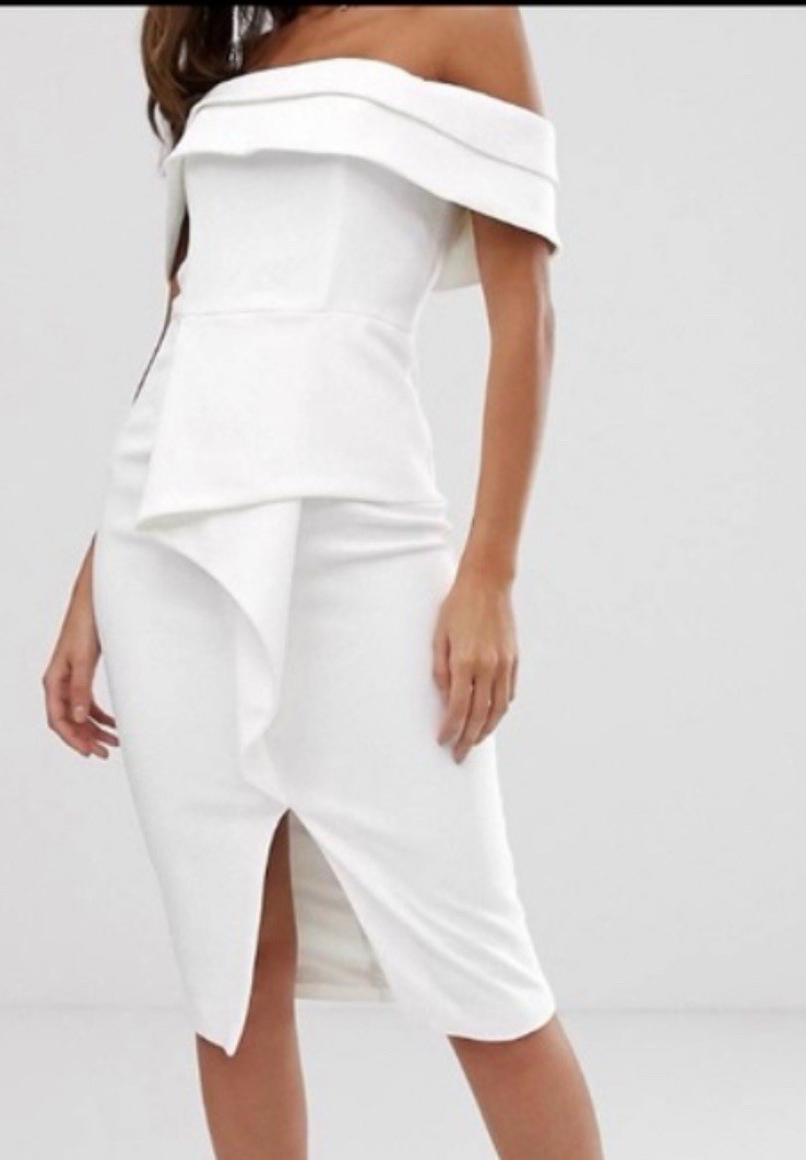 Lavish Alice off shoulder Bardot midi dress With Orgami Folded Details Sz 10