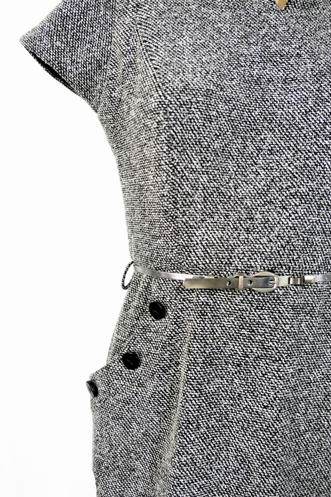 Stand Up Collar Poly Tweed Pockets Belted Jones New York Pencil Dress Sz 4