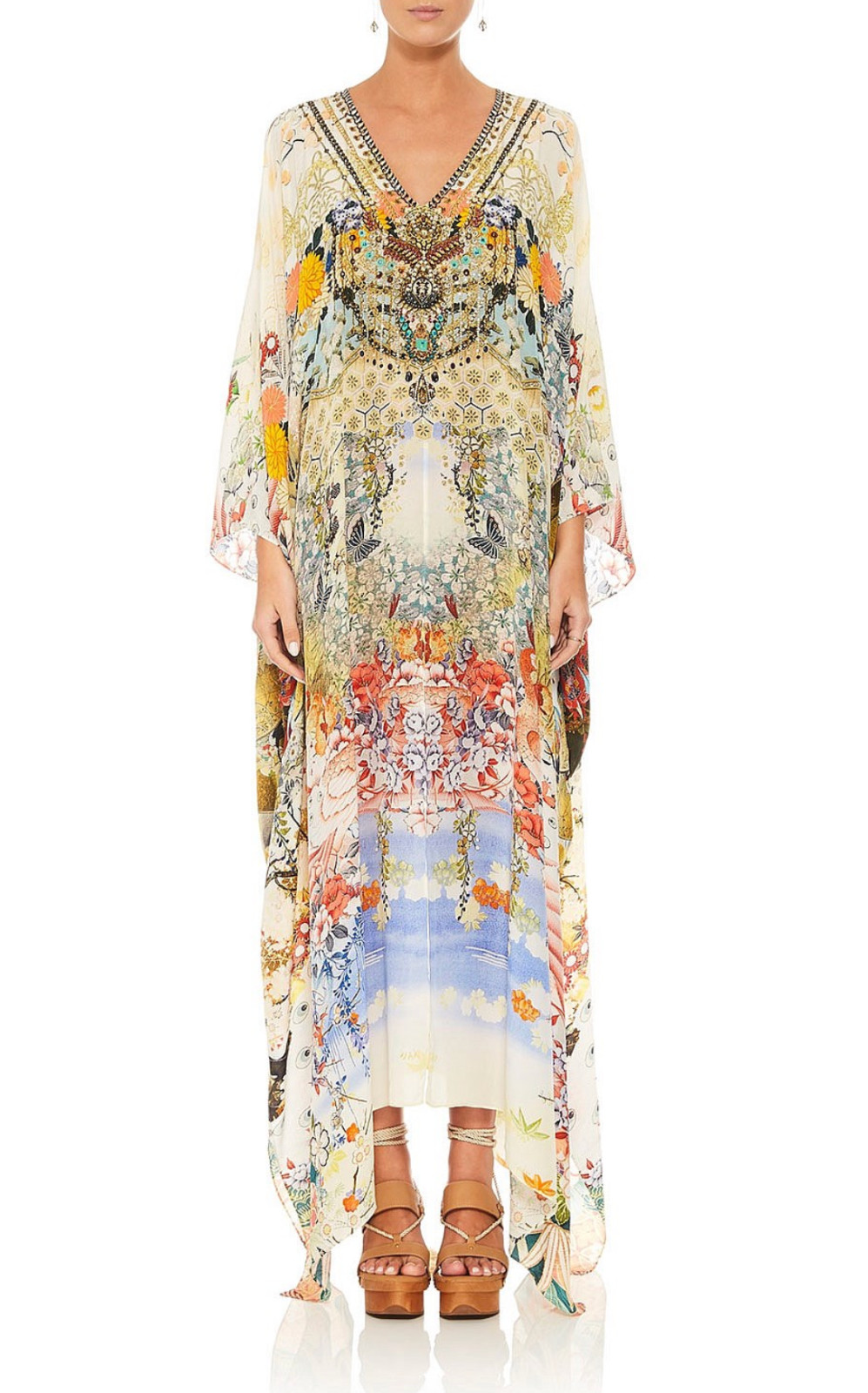 CAMILLA LADY LABYRINTH SPLIT FRONT & SLEEVE KAFTAN SILK CRYSTALS ONE SZ