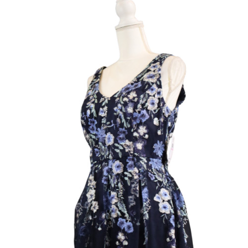 Alex Evenings Navy Blue Floral Mesh Midi Dress Size 6 Elegant Evening Cocktail