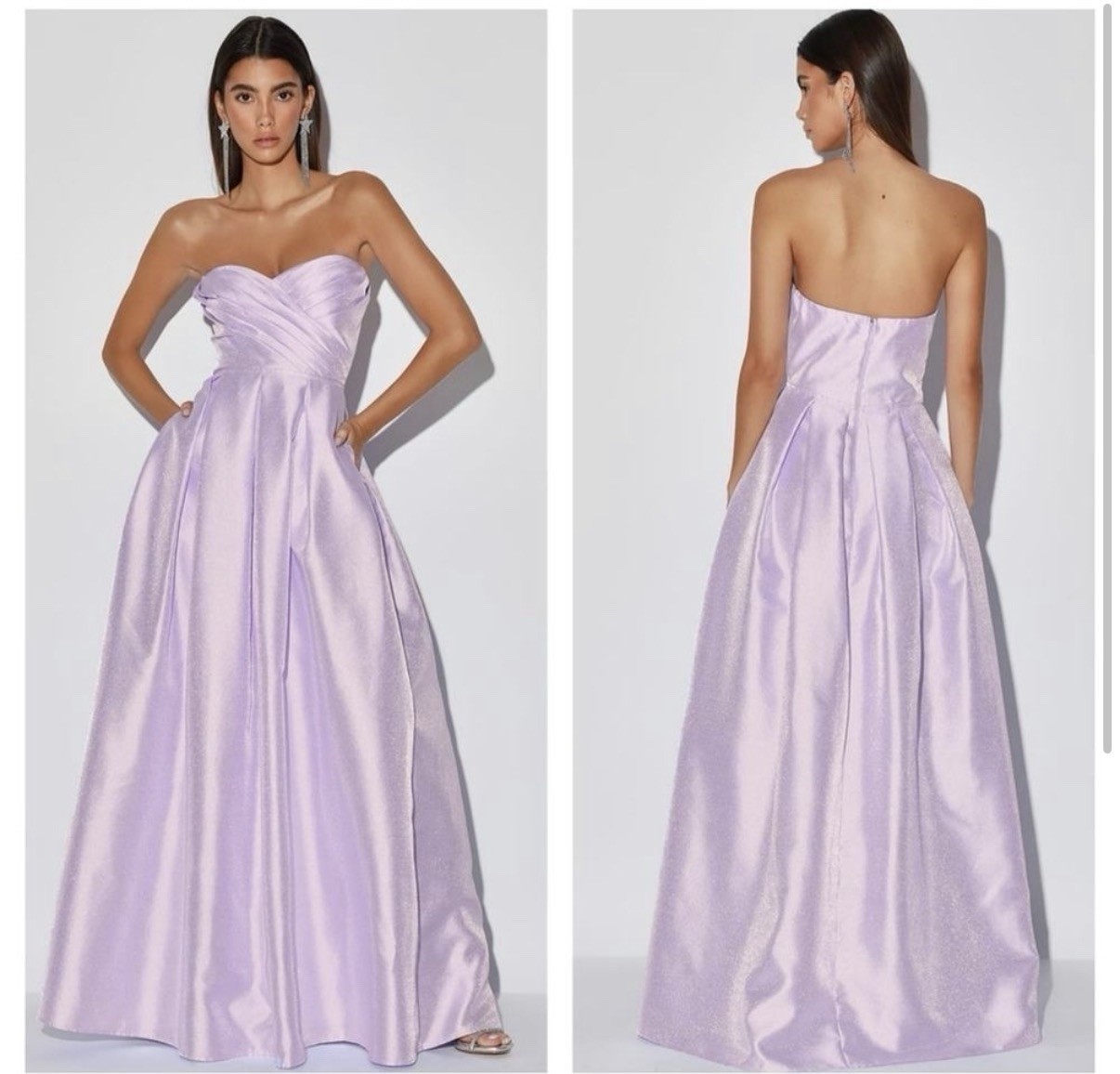 Lulus Princess Moment Lilac Satin Strapless Maxi Dress Sweetheart Slit S