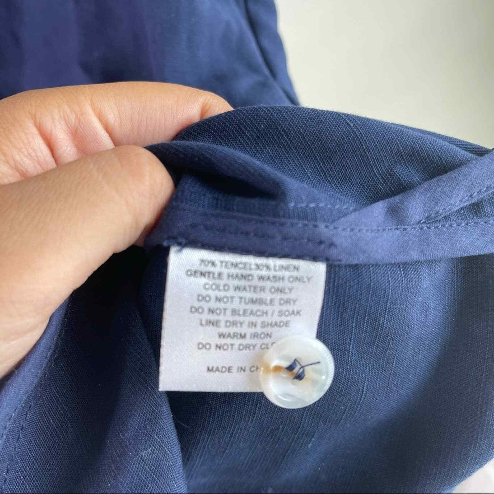 Sancia anthropologie blue linen button front ruffle sleeves size XS vacation
