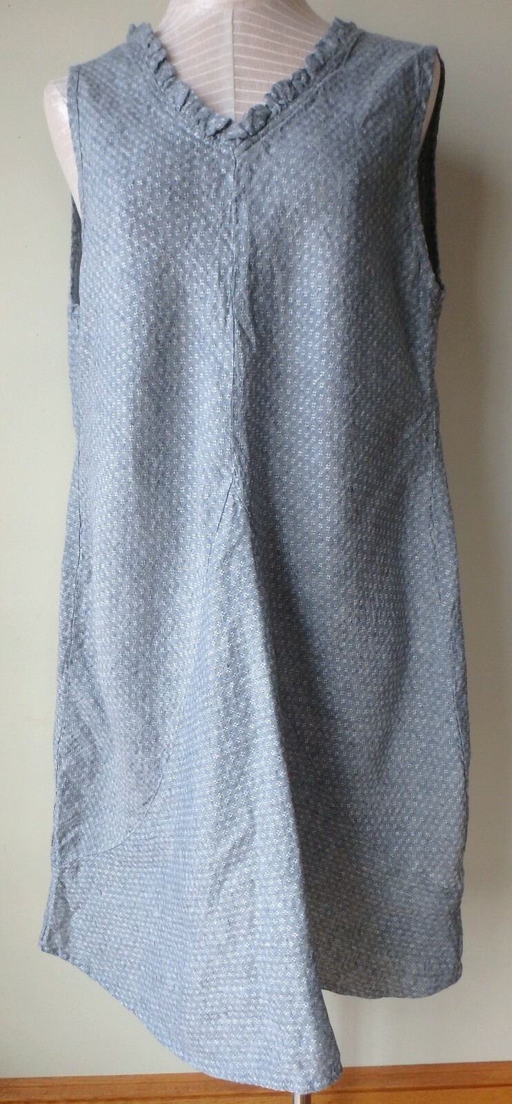 FLAX Designs Linen Dress 1G NWOT Special Dress Steel Fleur-deLis