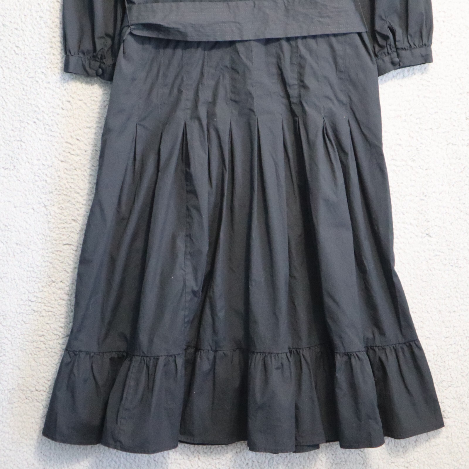 Veronica Beard Dress 14 Black Midi Button Belted Izie V Prairie Lined Boho