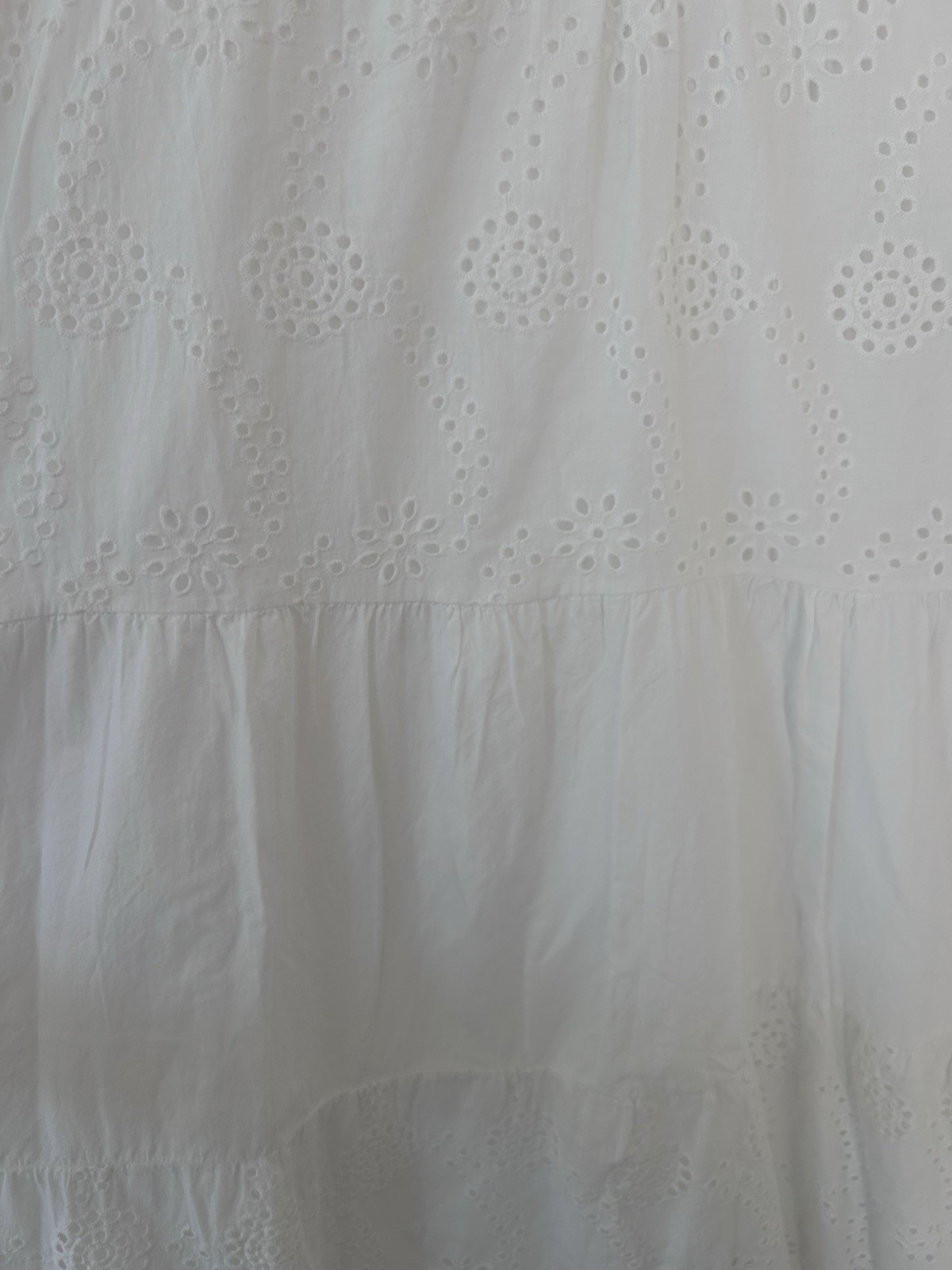 Valentina Naldi Italy White Cotton Eyelet Tiered Lined Maxi Dress Sz S Boho Mint