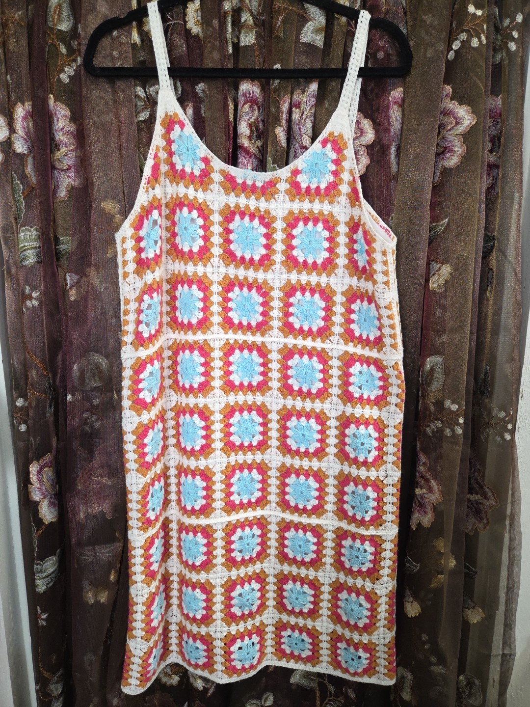 Willow & Wind Womens Size Large Crochet Knit Sundress Colorful Boho Retro Hippie