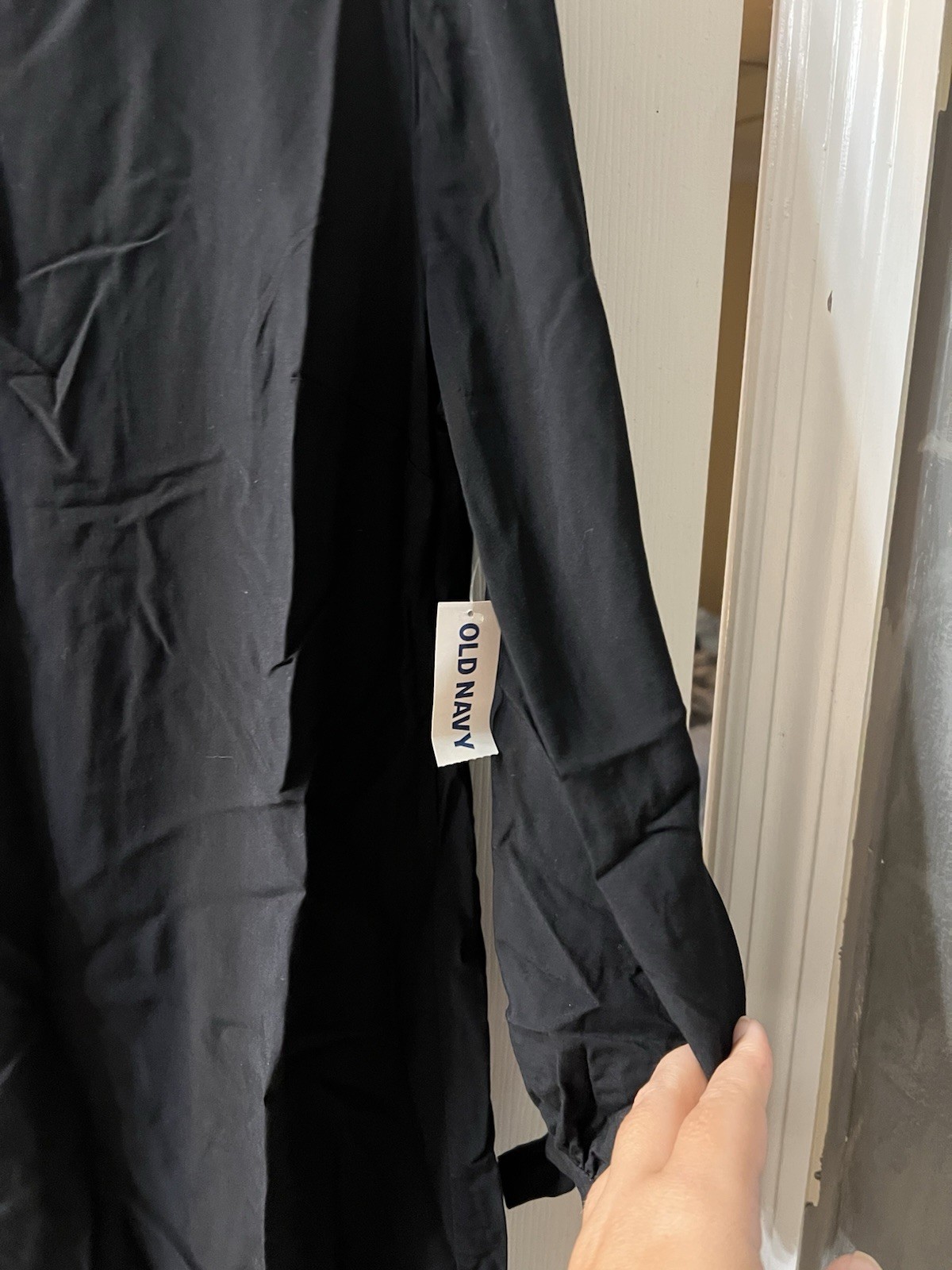 Old Navy Women’s XS Black Solid Shift Dress Round Neck Long Sleeve Tie Cuff